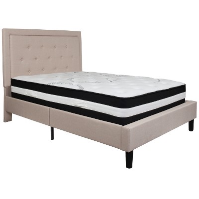 Flash Furniture Roxbury Panel Tufted Upholstered Platform Bed and Pocket Spring Mattress