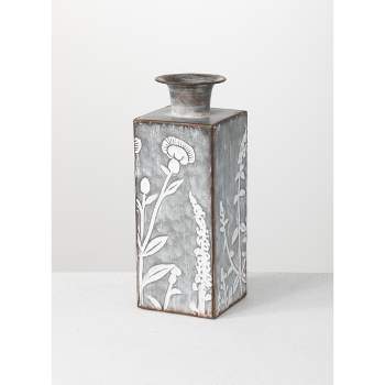 Sullivans Flower Patterned Vase 12"H Silver