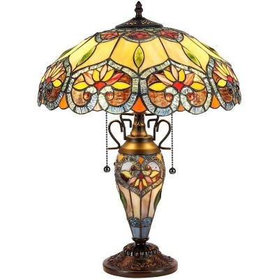 Tiffany-Style Floral Stained Glass Bronze Table Lamp, 16" Shade