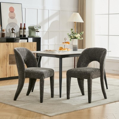 Chenille Upholstered Dining Chairs Set of 2 with Open Backs Armless Dining Chairs with Metal Legs for Kitchen,Frmhouse,Dining Room-The Pop Home