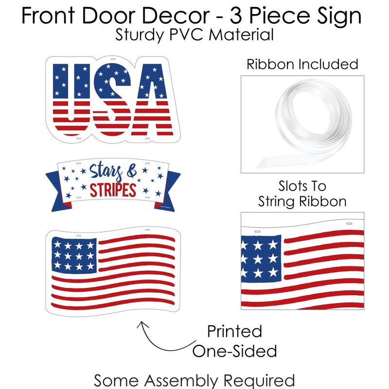 Big Dot of Happiness Stars & Stripes - Hanging Porch Memorial Day, 4th of July and Labor Day Patriotic Outdoor Decor - Front Door Decor - 3 Piece Sign, 5 of 9