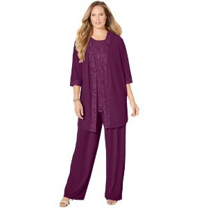 Catherines Women's Plus Size Petite 3-Piece Lace Gala Pant Suit - 1 of 4