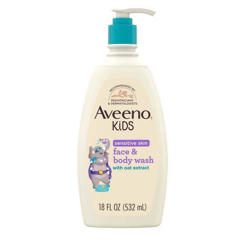 Aveeno Kids Sensitive Skin Face &#38; Body Wash With Oat Extract, Gently Washes Without Drying - 18 fl oz, 1 of 10