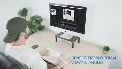 Black Adjustable Metal Mesh Monitor Riser with Silicone Pads