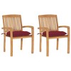 vidaXL Patio Chair Set of 2 Wine Red Cushion, Natural Wood - 2 of 4