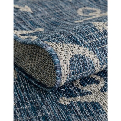 Oval Blue and Gray Synthetic Kids' Outdoor Rug