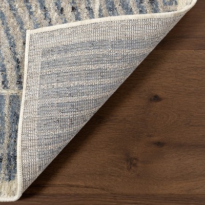 Blue and Beige Geometric 4' x 6' Synthetic Area Rug