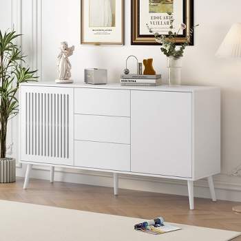 58.2" Modern Style Sideboard with 2 Doors and 3 Drawers, Unique Hollow Door Design 4A - ModernLuxe