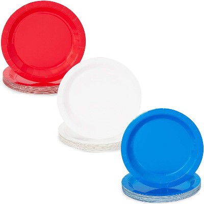 Sparkle and Bash 72 Pack Patriotic Red Blue White Paper Plates 9", 4th of July & Memorial Day Party Supplies Decor