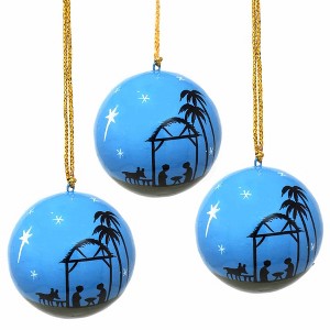 Slickblue Set of 4" Handcrafted Papier-Mâché Ornaments – Choose from Snowflake, Flower, or Nativity Designs with Loop - 1 of 3