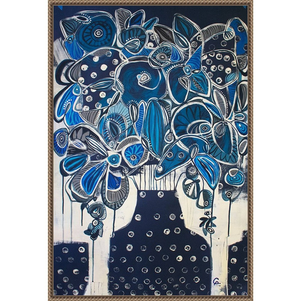 Photos - Other Decoration Amanti Art 23"x33" Indigo Floral Abstract by Gabriela Avila Framed Canvas Wall Art Print