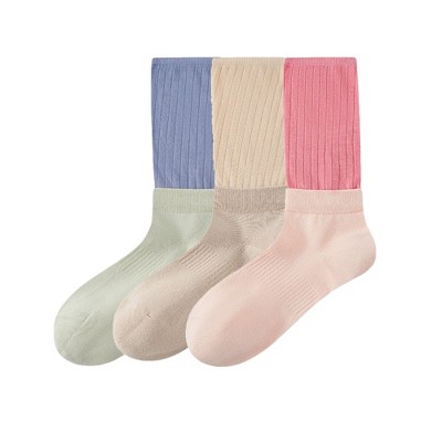 Anna-Kaci Women's Ribbed Crew Socks 3-Pack Soft Cotton Knit Breathable Casual Everyday Fit