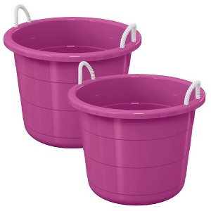 Life Story 17 Gal Plastic Storage Open Top Bucket w/ Rope Handles, Purple, 2 Pk - 1 of 2