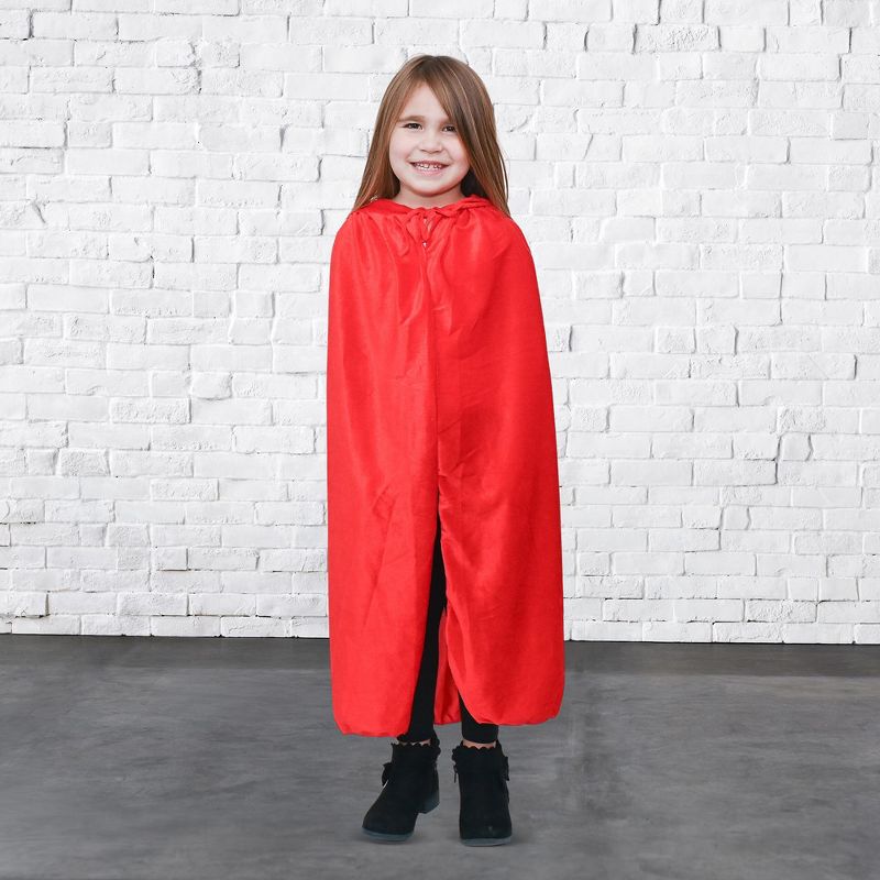 Skeleteen Red Velvet Hooded Cape - Kids Long Velour Vampire and Superhero Halloween Costume Cloak with Hood, 4 of 6