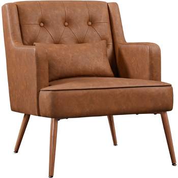 Yaheetech PU Leather Accent Chair Armchair for Living Room Bedroom Office, Retro Brown