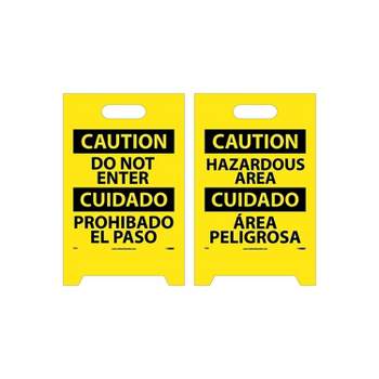 National Marker Floor Signs; Dbl Side Caution Do Not Enter Caution Hazardous Area (Bilingual) 20X12