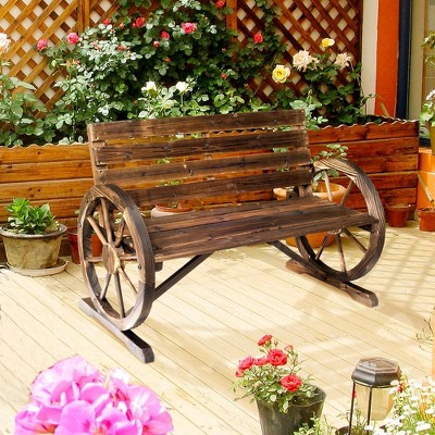 LOVMOR Outsunny 41" Wooden Wagon Wheel Bench