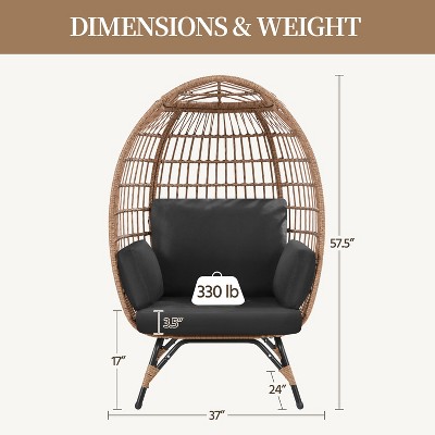 Oversized Black Wicker Egg Chair with Cushions