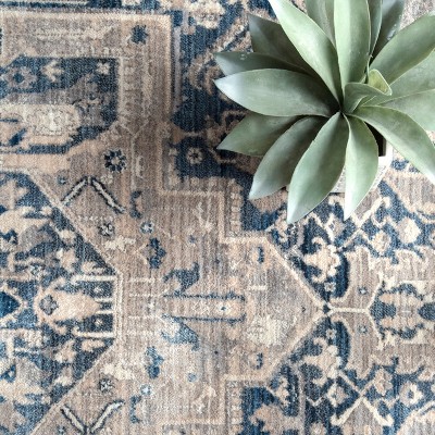 Gray and Blue Medallion Synthetic 4' x 6' Area Rug