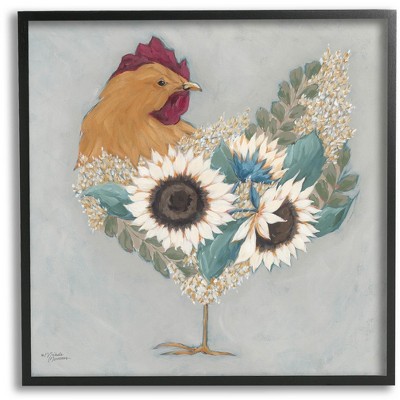 Stupell Industries Farm Rooster Layered Floral Blossoms Framed Giclee Art
