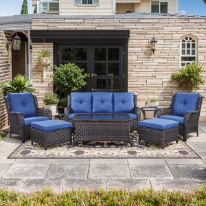 Gymojoy 7 Piece Outdoor Wicker Sofa with Patio Chairs with Coffee Table and Ottoman Sets - 1 of 4