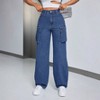 Women's Fashion Cargo Jeans High Waisted Wide Leg Denim Pants with Utility Pockets - 2 of 4