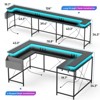 U Shaped Desk, 126 Inch Gaming Desk with Monitor Stand and LED Lights, Reversible Shaped Large Computer Desk with Power Outlets - 2 of 4
