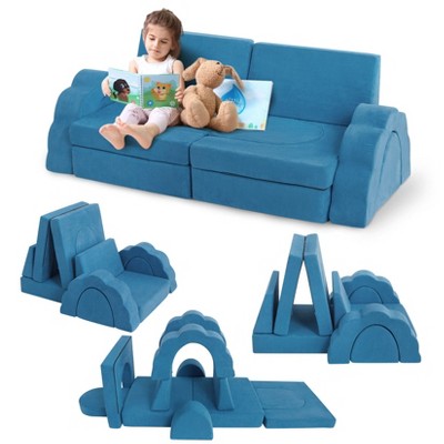 Nasitip 11pcs Modular Kids Play Couch,Sectional Sofa Floor Toddler Couch, Convertible Foam Floor Sofa,Lake Blue
