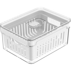 OU Fridge Organizer Bin with Drain Basket & Vented Lid, 2.3 qt Clear Stackable Refrigerator Storage Container, Produce Kitchen Storage Bin, BPA Free - 1 of 4