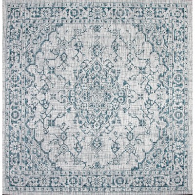 Dreamy Boho Medallion Gray/Teal 5' Square Synthetic Area Rug
