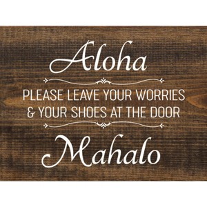 Slickblue Leave Shoes at Door Sign, Aloha Greeting, 9x12 Rustic Pine Wall Plaque, Multiple Color Options - 1 of 3