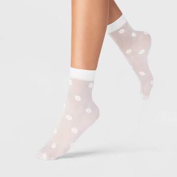 Women's 2pk Daisy Sheer Anklet Socks - A New Day™ Black/White 4-10