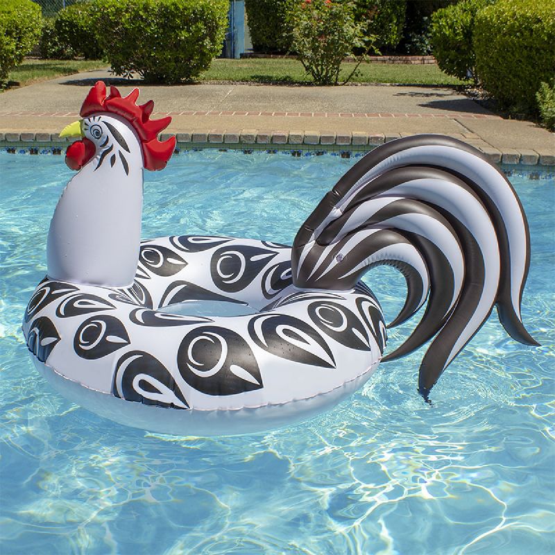Poolmaster 48" Inflatable Rooster 1-Person Swimming Pool Inner Tube Float - Black/White, 2 of 3