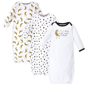 Yoga Sprout Infant Cotton Long-Sleeve Gowns 3pk, Metallic Moon - 1 of 1