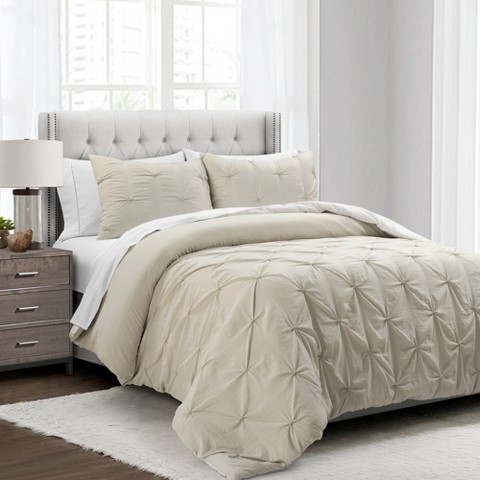 Lush Decor Juliette Pintuck Bed In A Bag Soft Reversible Printed Comforter With Sheet Set Wheat 7Pc Set King