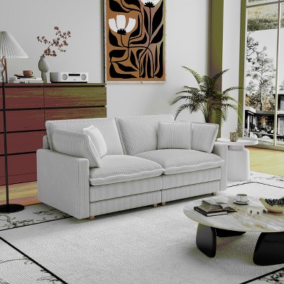 MAYEERTY Modular L-Shaped Deep Seat Sectional Sofa with 4 Pillows for Living Room (Beige)
