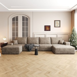 135" Cloud Sectional Sofa with 1 Ottoman, Comfort U Shaped Sofa,Deep Seat Corner Couch,Camel(Plush Corduroy Fabric) - 1 of 4