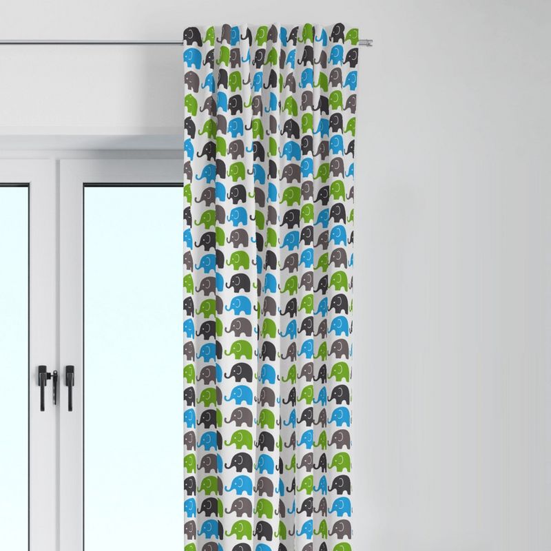 Bacati - Elephants Aqua/Lime/Grey Curtain Panel, 1 of 5