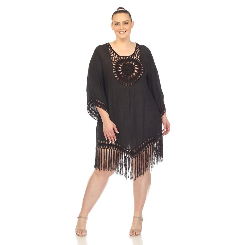 Plus Size Crocheted Fringed Trim Dress  Cover Up - White Mark, 1 of 7