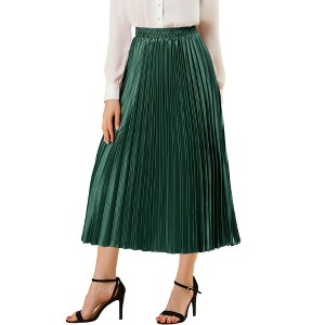 INSPIRE CHIC Women's Party Elastic Waist Metallic Shiny Accordion Pleated Midi Skirt - 1 of 4