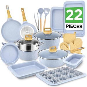 NutriChef 22-Piece Home Kitchen Cookware, Kitchen Tools, and Bakeware Set - Marble Non-Stick Pots and Pans (Moon Grey) - 1 of 4