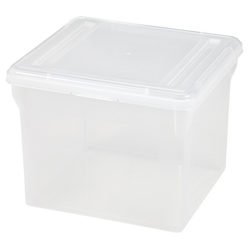 IRIS USA, Clear Lidded Dual Purpose Letter and Legal Size Plastic File Box,  4 Pack