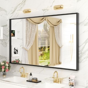 Apmir H Rectangular High-Strength Tempered Glass and Aluminum Alloy Framed French Cleat Mounted Wall Decor Bathroom Vanity Mirror in Matte Black - 1 of 4