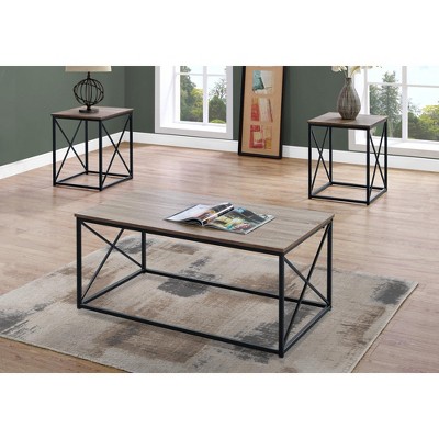 Monarch Specialties Table Set 3Pcs Set Coffee End Side Accent Living Room Metal Laminate Brown Black Contemporary Modern