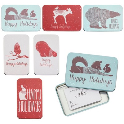 Juvale 6 Pack Tin Christmas Gift Card Boxes With Lids for Stocking Stuffers, 6 Winter Animals Designs, 5 x 3.25 In