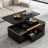 Lift-Top Coffee Table with 4 Storage Stools, Multi-Functional Adjustable Coffee Table, Coffee Table with High Gloss MDF Finish-Coolbibila - 2 of 4