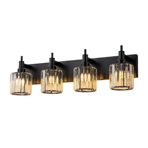 LLHZSY 3/4/5-Light Modern Bathroom Crystal Vanity Light with Round Lampshade -Light Modern Bathroom Wall Light Fixtures-Chrome/Black - 1 of 4