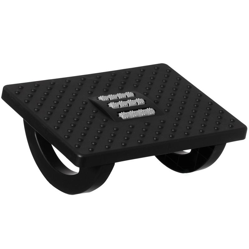 Basicwise Black Rocking Footrest Massage Under Desk with Soothing Massage Points and Rollers, Swinging Foot Stool Support, 1 of 8