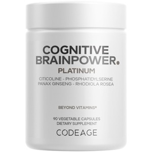 Codeage Cognitive Brainpower Platinum Supplement - Cognizin Citicoline, KSM-66 Ashwagandha, Panax Ginseng, Rhodiola, Phosphatidylserine, 90 Capsules - 1 of 4