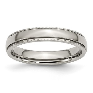 Black Bow Jewelry Stainless Steel Beaded Edge 4mm Polished Comfort Fit Band - 1 of 4